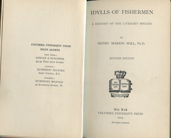 Item #14098 Idylls of Fishermen: A History of the Literary Species. Henry Marion Hall.