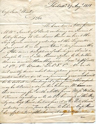Item #14125 Autographed Letter, Signed (Als) to Captain Samuel Winter of Bath Maine, 1818....