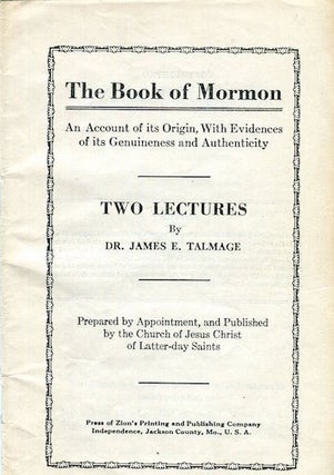 Item #15296 The Book Of Mormon, An Account of its Origin, With Evidences of its Genuineness and...