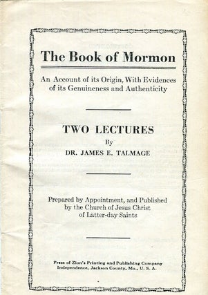 Item #15296 The Book Of Mormon, An Account of its Origin, With Evidences of its Genuineness and...