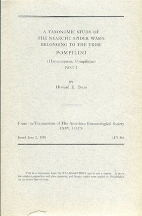 Item #16334 A Taxonomic Study of the Nearctic Spider Wasps Belonging to the Tribe Pompilini...
