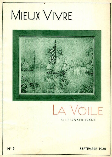 Item #16356 Mieux Vivre; No 9; Septembre 1938; La Voile. Bernard Frank.