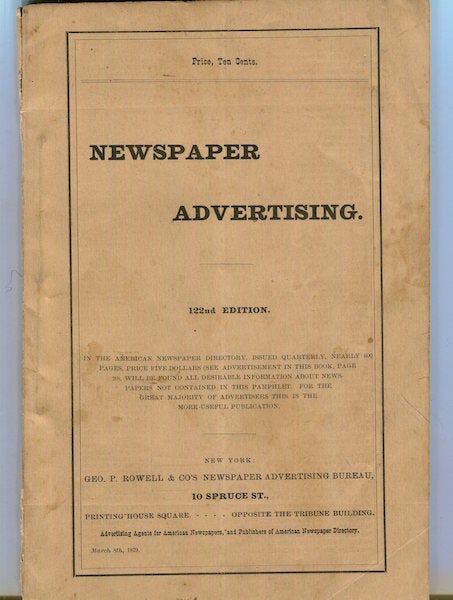 Item #16544 Newspaper Advertising In The American Newspaper Directory…. Newspapers.