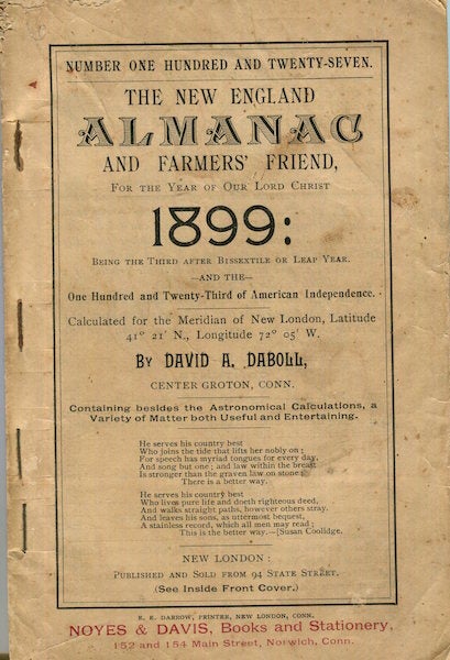 Item #17306 The New-England Almanack, and Farmer's Friend, For The Year 1899. David A. Daboll.