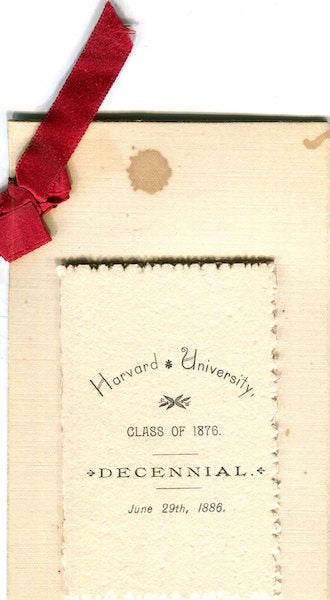 Item #17365 (Menu) Harvard University Class Of 1876 Decennial June 29, 1886 Dinner at Beckman & Punchard at the Parker House, Boston