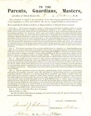 Item #17411 (Broadside) To The Parents, Guardians, Masters and others of School District No. 8 in...