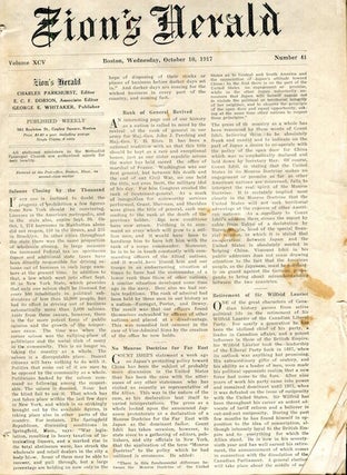Item #17413 (Two Issues) Zion’s Herald: Wednesday, Volume XCV Number 41, October 10, 1917 and...