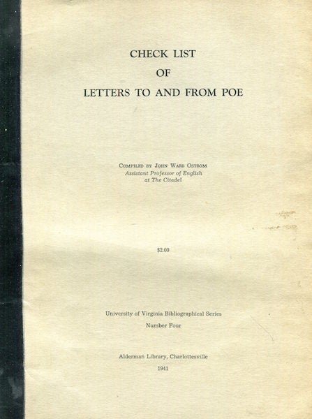 Item #17417 Check List Of Letters To And From Poe. John Ward Ostrom.
