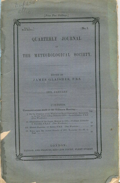 Item #17429 Observations of the August Meteors in 1871 in "The Quarterly Journal of the Meteorological Society" New Series, Vol. 1 Number 1; January, 1872. Alexander S. Herschel.