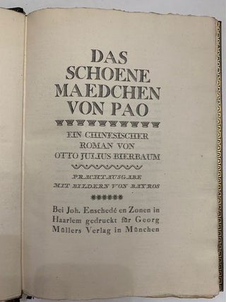 Das Schoene Maedchenvon Pao: Ein Chinesischer Roman...; Prachtausgabe mit Bildern von Bayros